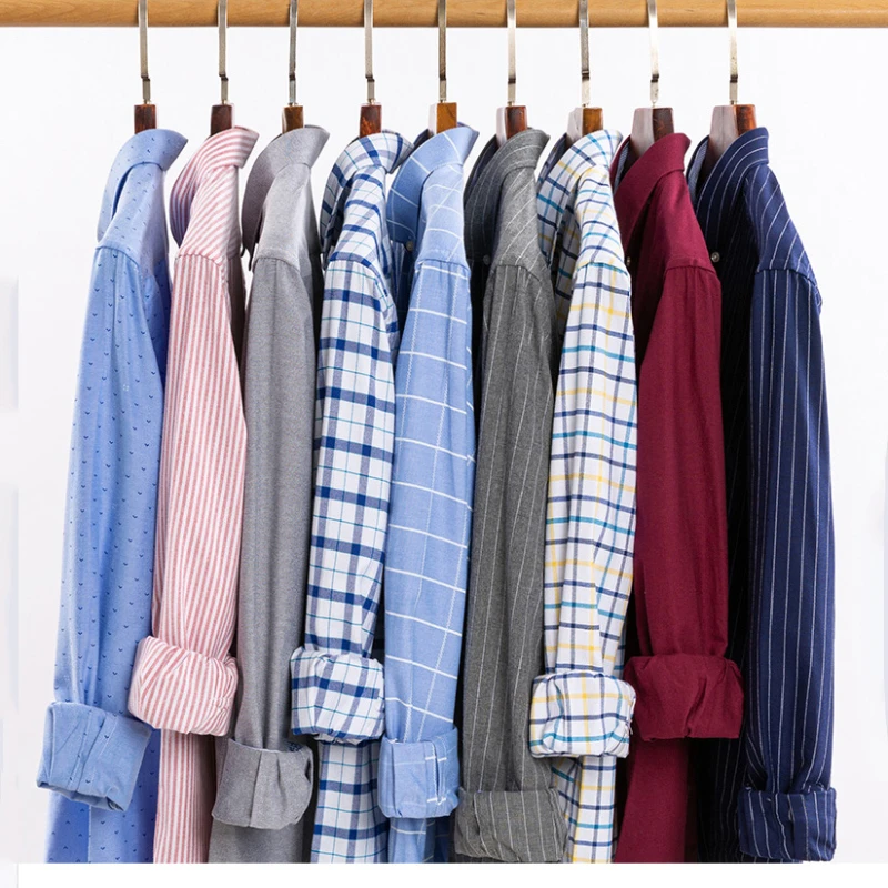 

Pure Cotton 100% Oxford Shirts for Men Long Sleeve Plaid Shirt Striped Male Shirt Business Tartan Men Designer Shirts