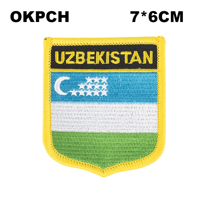 

Uzbekistan Flag Shield Shape Iron on Embroidery Patches Saw on Transfer Patches Sewing Applications for Clothes Back Pack Cap