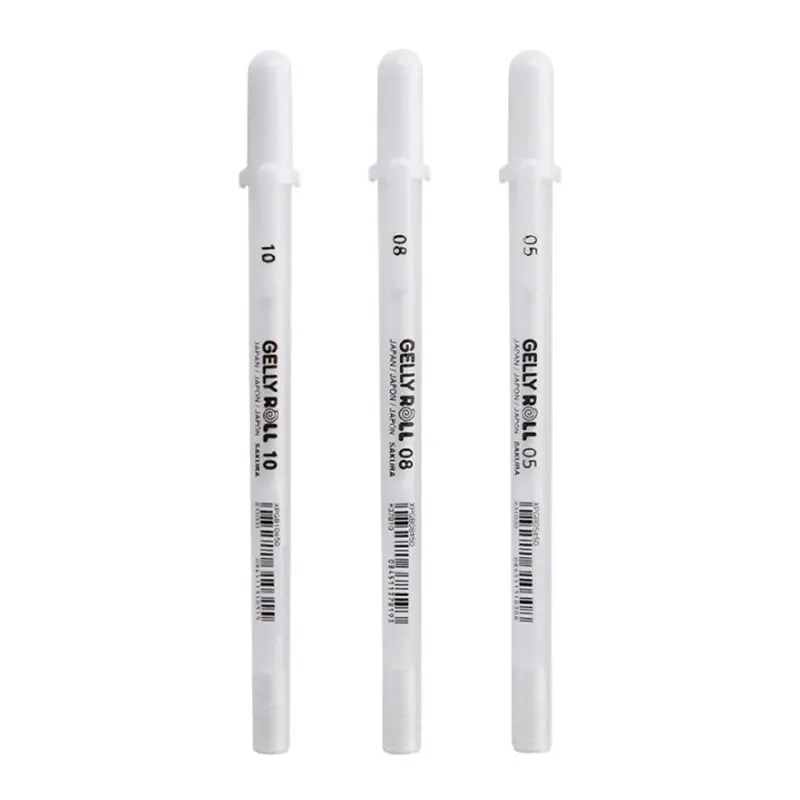 

Рулон гелевых ручек Sakura Gelly, белый цвет, 0,5 мм, 0,8 мм, 1,0 мм, высота светильник Марка, черная картонная художественная ручка, ручки с белыми линиями