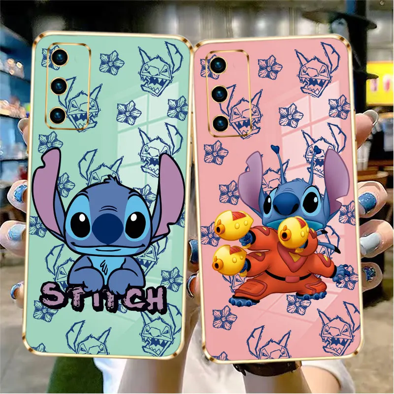 

Luxury Plating Phone Case For Samsung Galaxy S20 FE S22 Ultra S10 S9 S8 S21 Plus Note 20 10 Soft Fundas Cute Funny Stitch