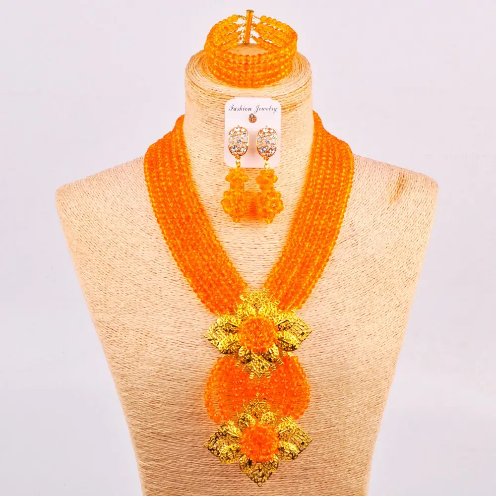 

Orange Crystal Necklace African Jewelry Set Nigerian Wedding Jewelry Sets