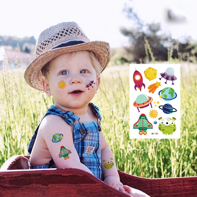 

Spaceship Astronaut Temporary Disposable Fake Tattoo Sticker Kids Cartoon Tattoo Sticker Children Waterproof Arm Face Sticker