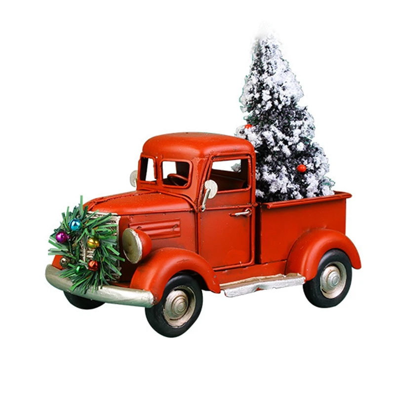 

Christmas Tree Red Metal Truck Car Model Vintage Red Truck Christmas Decor Handcrafted Iron Sheet For Christmas Decoration