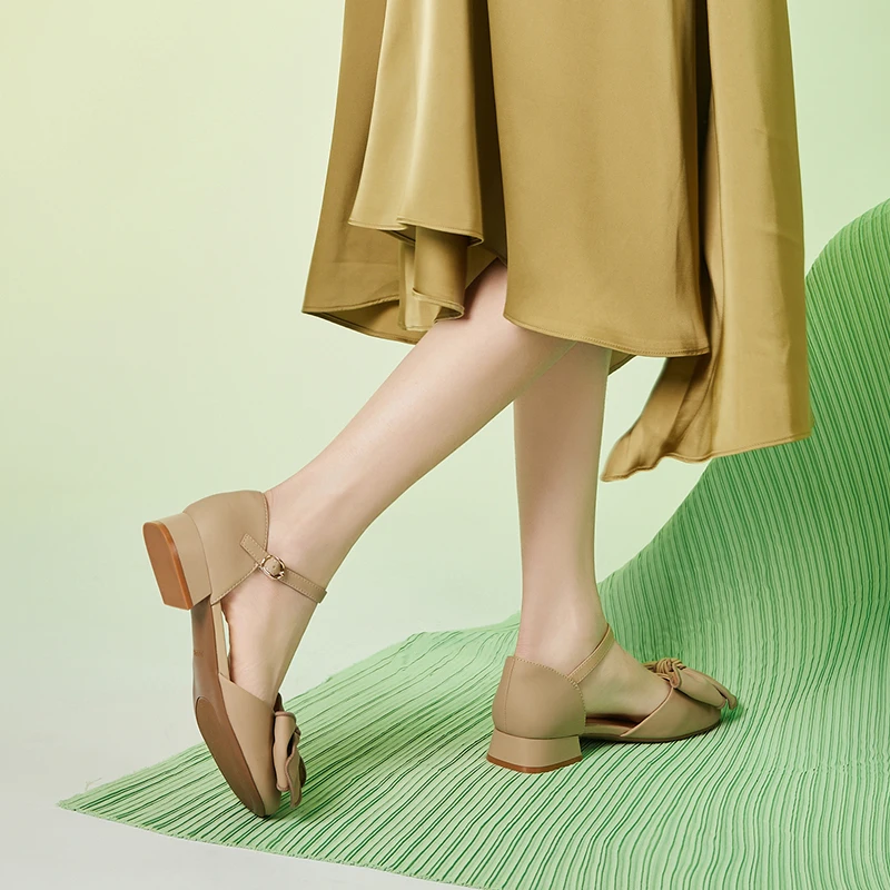 Autuspin Sweet Butterfly Knot Women Pumps Spring Summer Square Toe Mary Janes Shoes Females Low Heels Daily Leisure Pump Woman