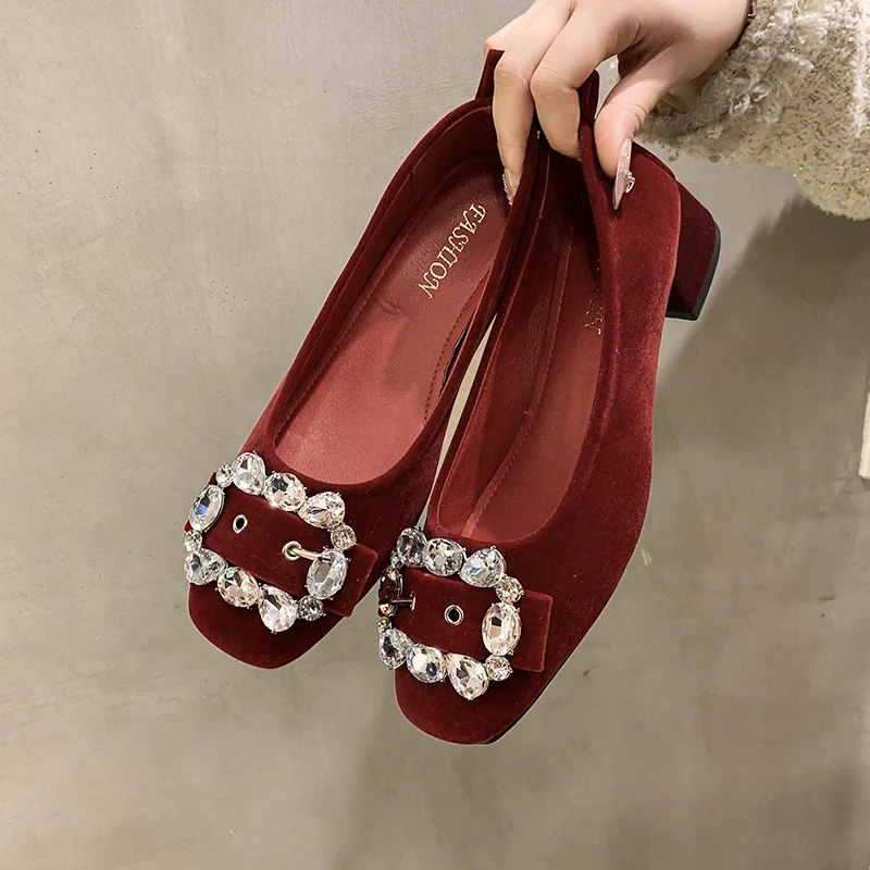 Летняя обувь с квадратным носком женские туфли на каблуке пряжкой осенняя