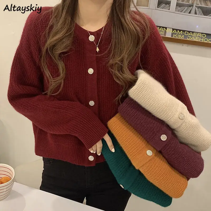 

Japanese Style Sweet Knitted Cardigan Women O-neck Long Sleeve Solid All-match Outwear Sweaters Single Breasted Ulzzang Chic Top