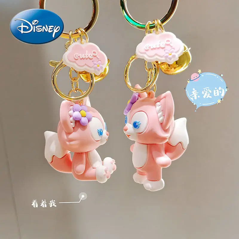

Disney Keychain Couple School Bag Ornament Car Key Ring Lena Belle Cartoon Pendant Decoration Pink Girl Car Accessories