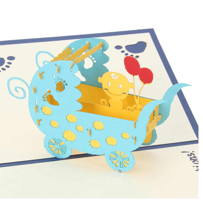 3D для всплывающих детских колясок открытка коляски с конвертами детей Baby Boy Birt