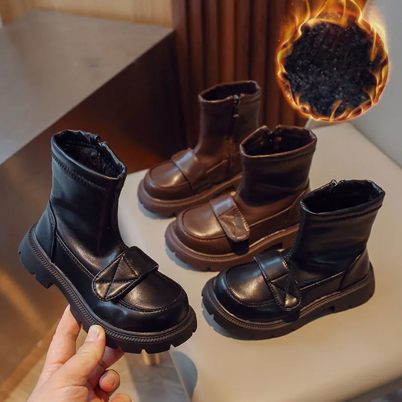 

Winter Spring Children High-top Boots Girls Big Hook Fashion Boots Princess Leather Boots Kids Anti-slip Waterproof Winter Shoes