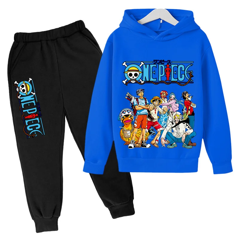 

2022 One Piece Hoodie Kids Cartoon Luffy Children Spring Fall Pants Kids Clothes Boys Girls Casual Cute Sweatshirts Sets