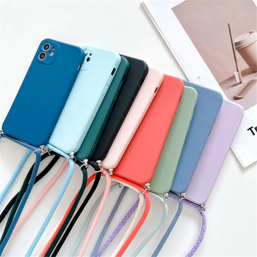 

With Crossbody Lanyard Strap Phone Case For Huawei P40 Lite P20 P30 Pro Mate 20 Lite 30 Pro P Smart 2021 Soft Silicon Back Cover