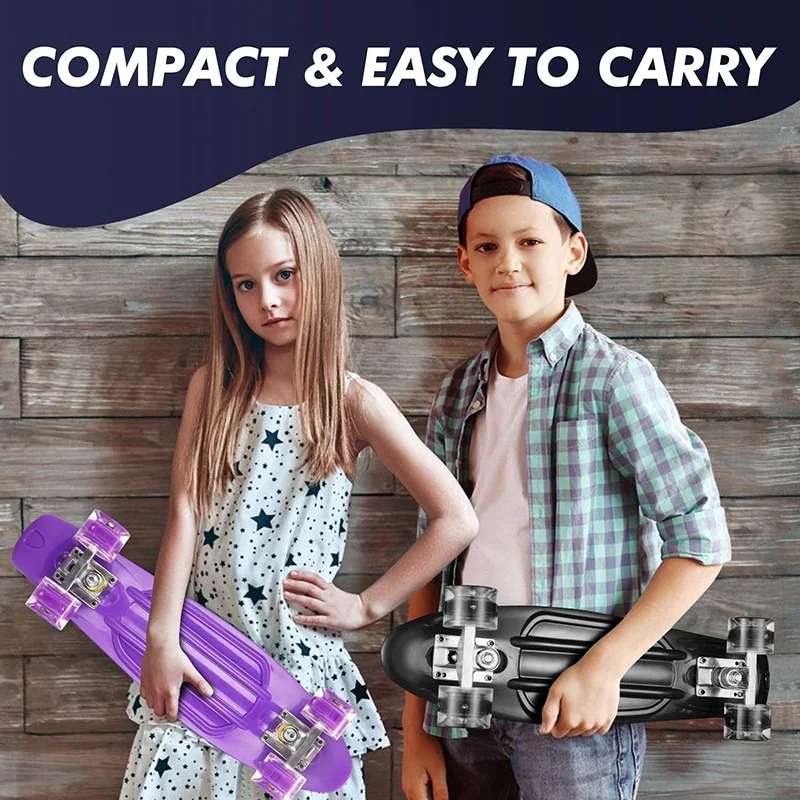 

Jusenda Skateboard 22in Children's Scooter Penny Board Mini Longboard Banana Pastel Skate Board Flashing Wheels Truck Bearings