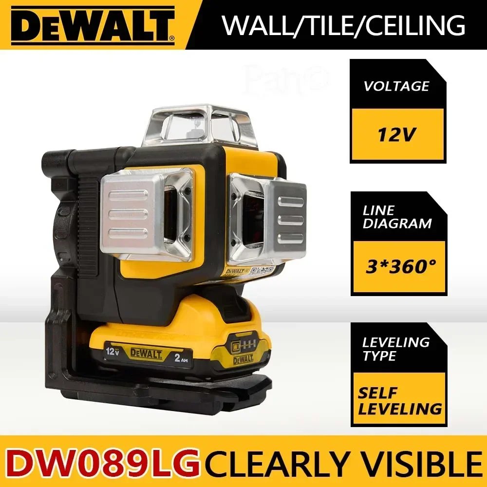 Фото Dewalt DW089LG 3 стороны * 360 градусов вертикальные линии лазерный измеритель уровня открытый 12 В литиевая батарея горизонтальный уровень зеленого света №4