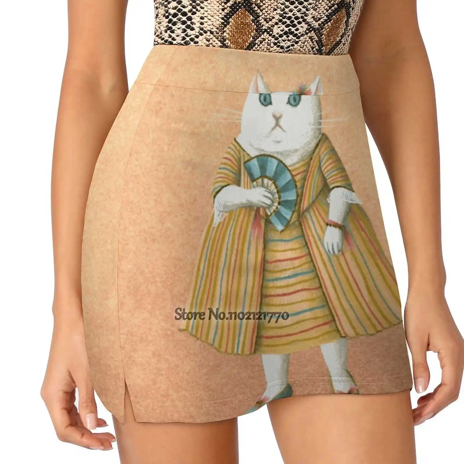 

Mademoiselle Women Tennis Skirts Golf Badminton Pantskirt Sports Phone Pocket Skort Cat Animal Pink Cute Ladies Short Skirt