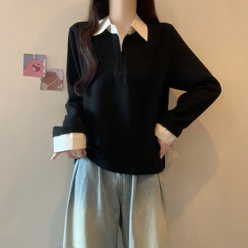 Женская одежда больших размеров корейский топ из двух предметов в стиле пэчворк