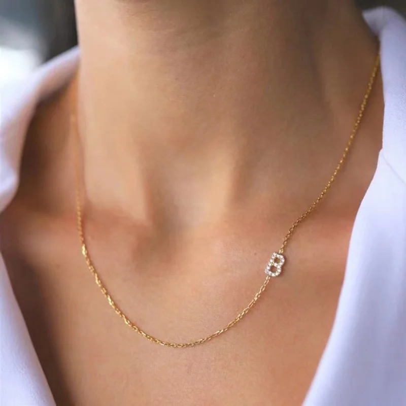 

Hot Classic Pave CZ 26 Initial Letter Necklace Women Fashion Asymmetric Stainless Steel O-chain Necklace For Women Jewelry Gift
