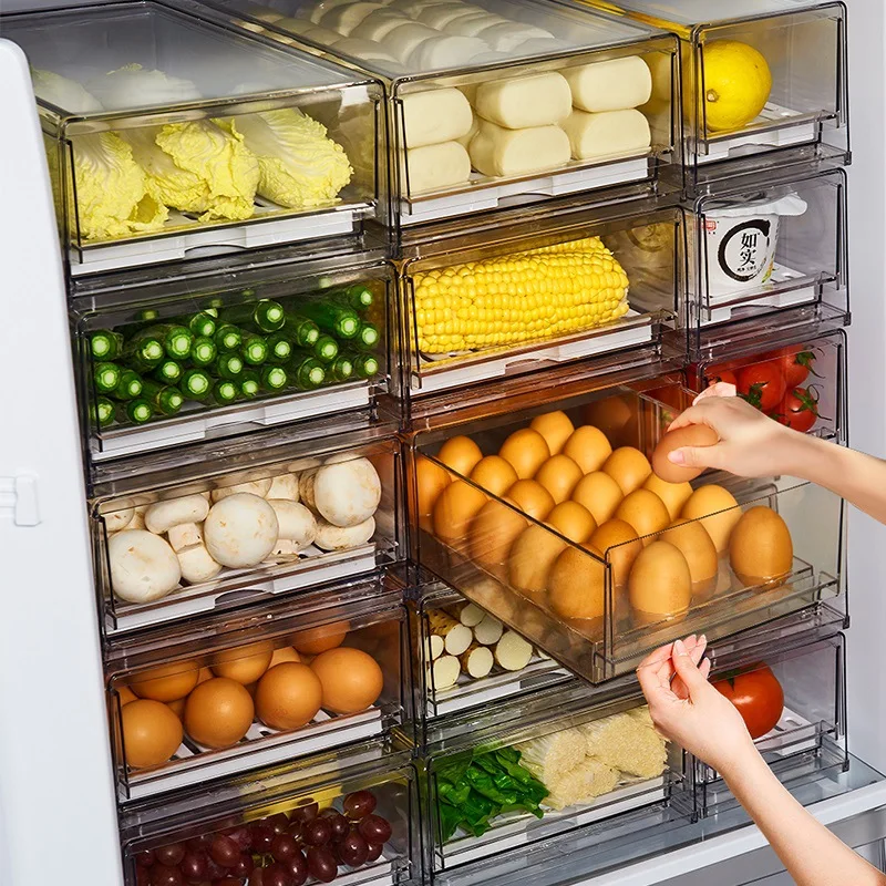 

Refrigerator Storage Box Drawer Type Transparent Pet Vegetable Meat Draining Food Rectangular Fresh-keeping Box Fruit Freezing