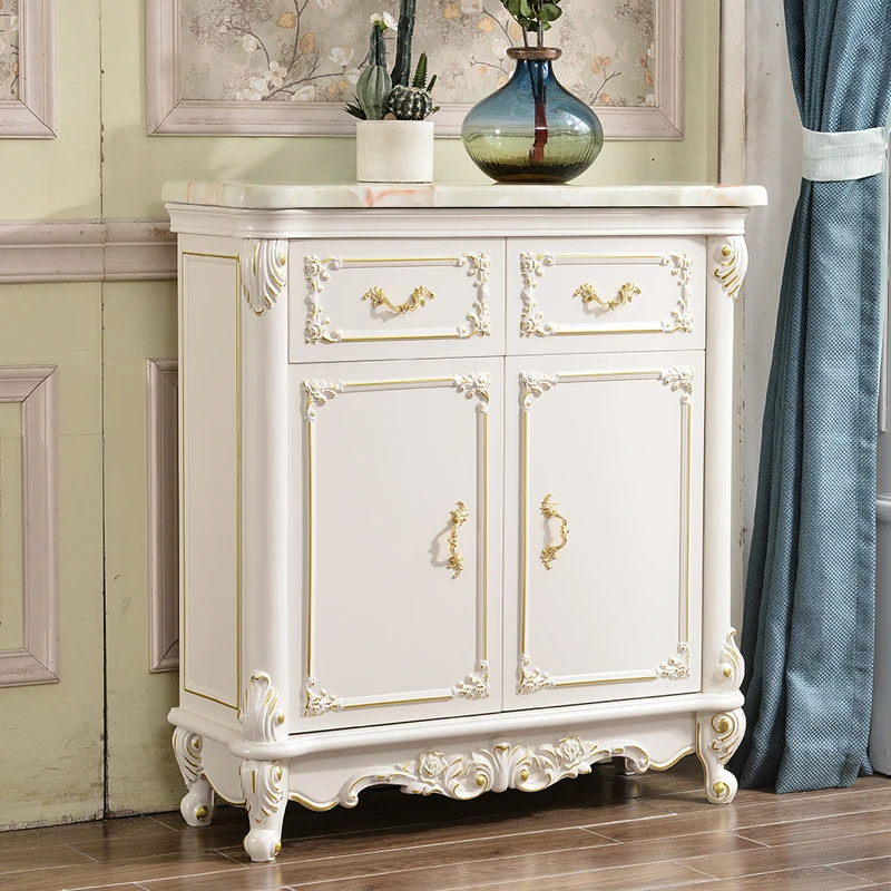 

Living Room Furniture Shoe Cabinet European-style Marble Door Solid Wood Multi-layer Storage Modern Storage Entrance Hall