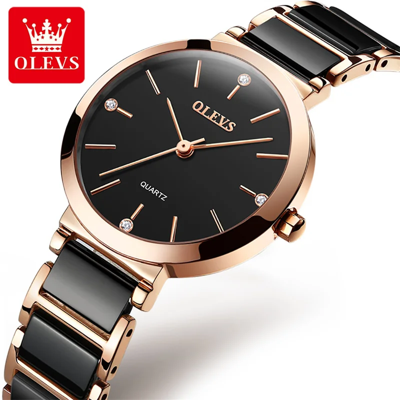 OLEVS 2023 New Women's Watches Black Ceramic Luxury Watch Women Fashion Female Wrist Watch For Gift Relogio Mujer 5877 enlarge