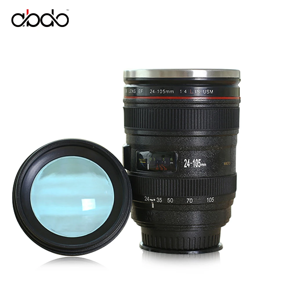 Camera Lens Coffee Mug with Lid Stainless Steel Thermo Bottle Leak Proof Cup Thermal for Photographer Lover Present Tumbler Mug