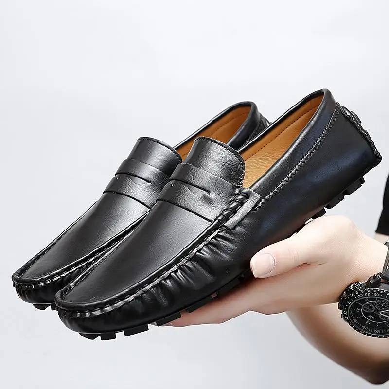 

European Station Printed Peas Shoes 2023 New Men's Casual Leather Shoes Genuine Leather Summer British Style Trendy Loafers