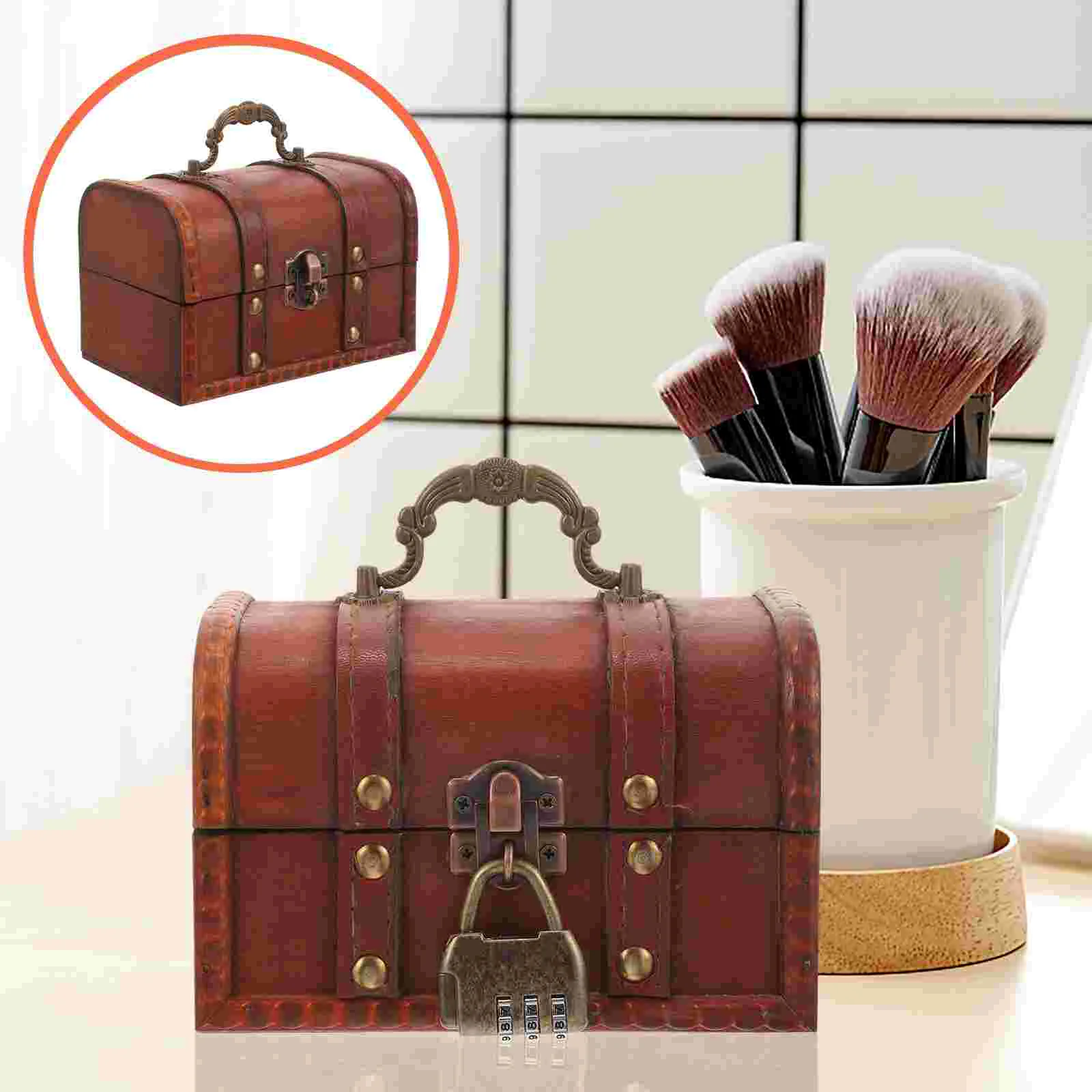 

Jewellery Jewelry Storage Box Wood Case Wooden Holder Earring Lock Trinket Retro Container