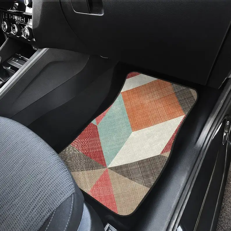 Brown Beige Diagonal Abstract Art Car Floor Mats Set, Front and Back Floor Mats for Car, Car Accessories images - 6