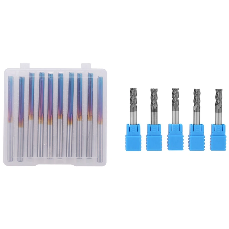 

Hot 10Pcs 3.175 Shank Blue Coated Straight End Mill With 5Pcs Milling Cutter Carbide End Mill 4 Flutes Milling Cutter Tool