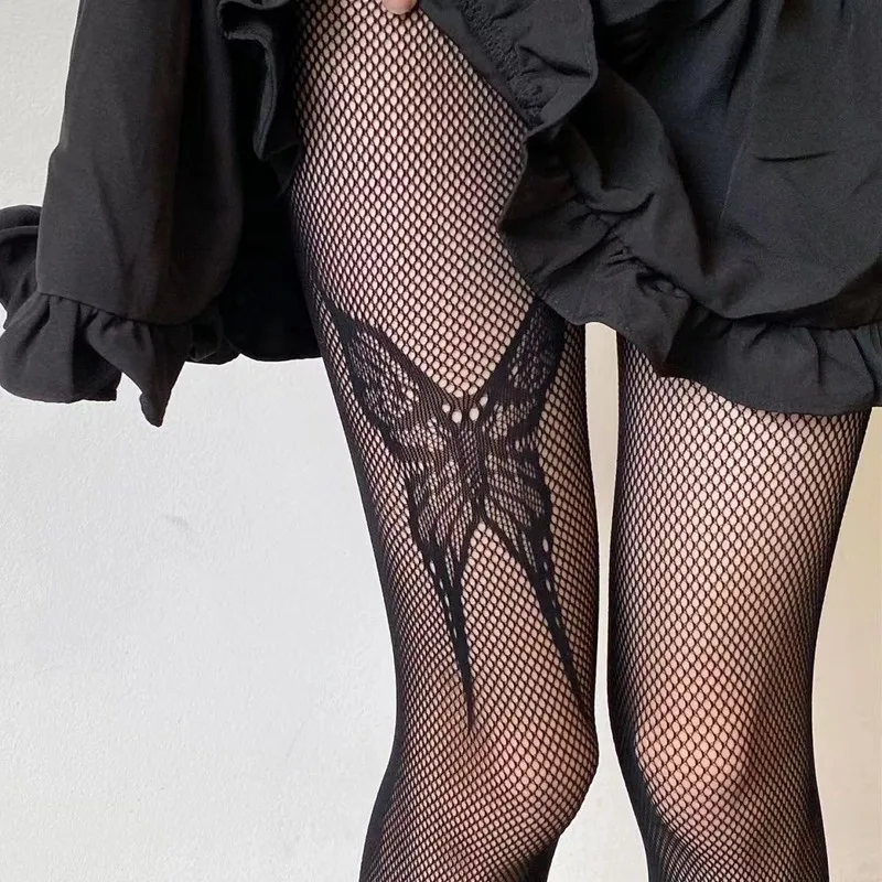 New Design Medias Butterfly Print Tights Women Sexy Sheer Gothic Punk Mesh Body Stockings Fishnet Nylon Pantyhose Lolita Hosiery