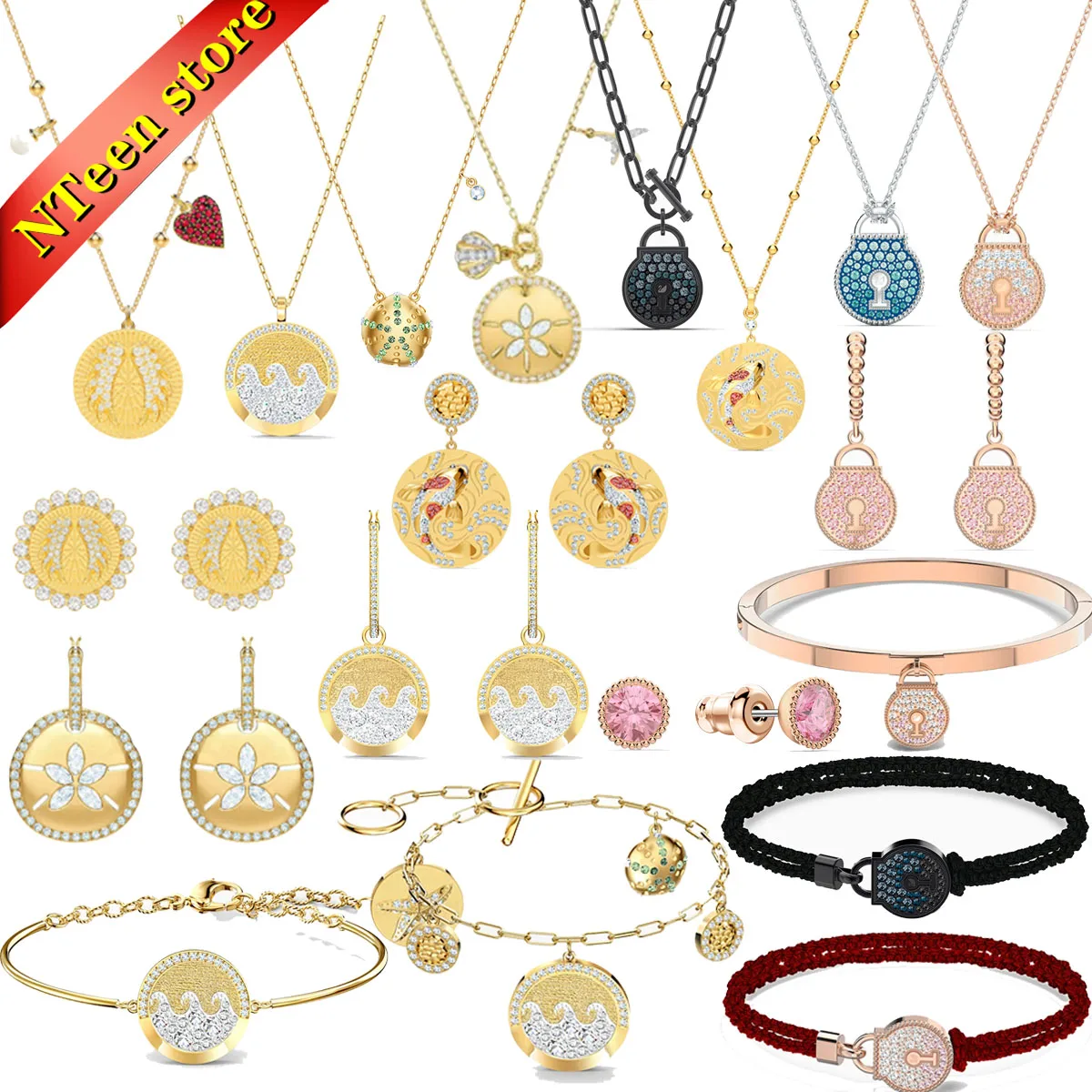 Swa Original Ladies Jewelry Sets Shine Wave Golden Wings Koi Jewelry Lock  Earrings Necklaces Bracelets Romantic Gift For Women
