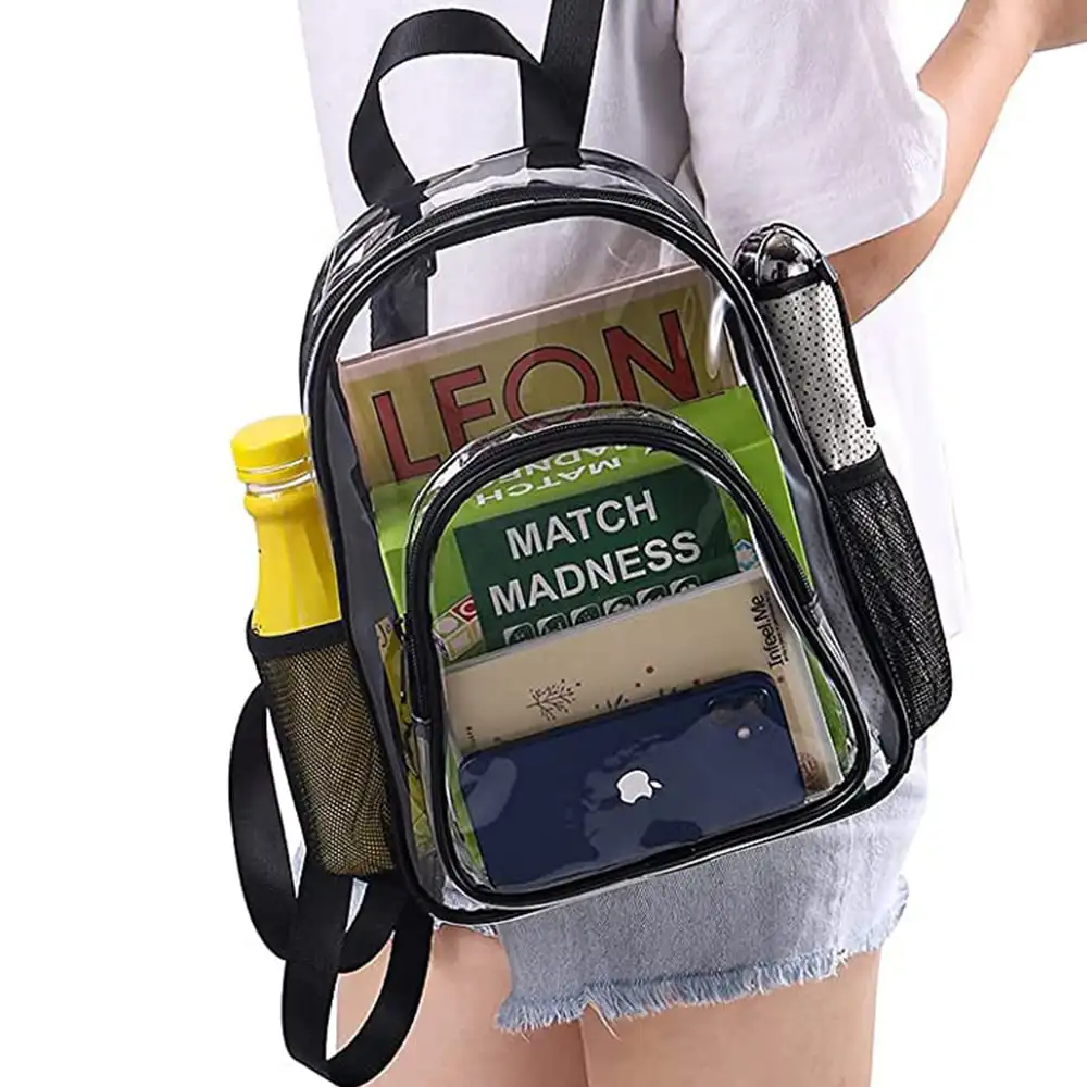 Mini Clear Backpack Heavy Duty Stadium Approved PVC Transparent Backpacks for Kids Small Clear Backpack with Reinforced Strap fo