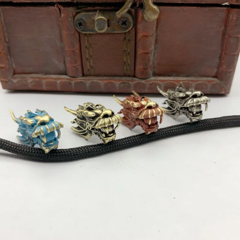 Beast Dragon Head Pure Copper Knife Lanyard Pendant Handmade Umbrella Rope DIY Paracord Beads Accessories Brass Keychain Hanging