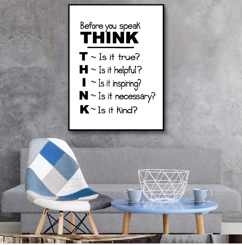 

Office Decor Wall Art Motivational Quote Canvas Art Print Poster Think Before You Speak Minimalist Pictures for Interior