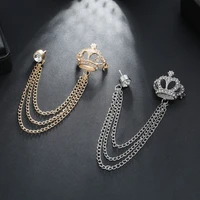 fashion luxury artificial rhinestone crown brooch personality chain tassel suit brooch womens clothing accessories