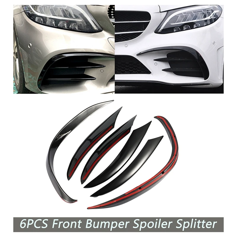 

NEW-6Pcs Car Front Bumper Spoiler Splitter Cover Grille Vent Trim for Mercedes-Benz C-Class C200 C260 W205 2019+
