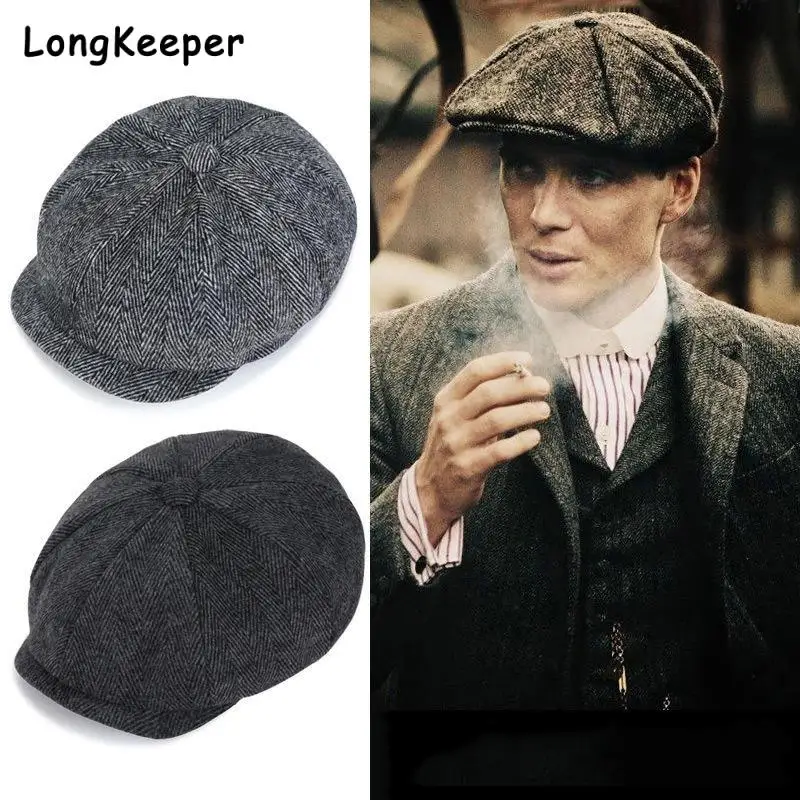 

Men Tweed Newsboy Hat Beret Razor Party Hat Bloody Gangster Octagonal Hat Retro British Men's painter hat peaky blinders hat