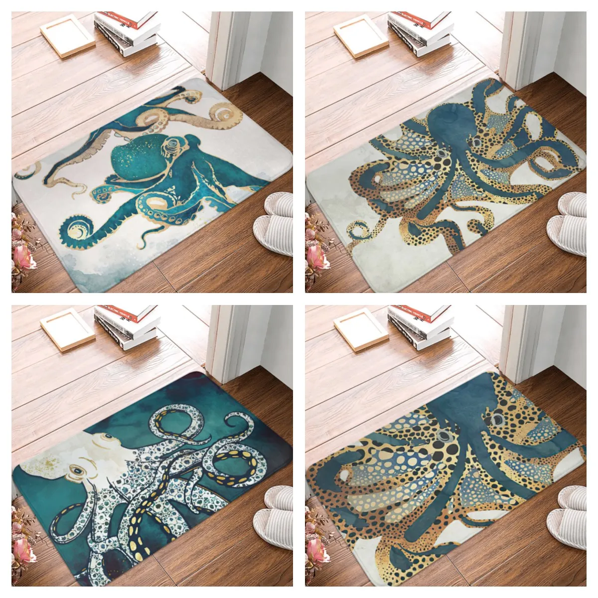 

Sea Creatures Octopus Sea Life Nautical Blue Door Mats Kitchen Floor Bath Entrance Rug Mat Absorbent Indoor Bathroom doormat