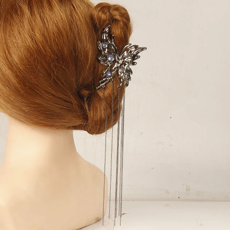 

Black Rhinestone Butterfly Crab Tassel Hair Clips for Women Back Head Elegant Tassels Hair Claw Shark Clips Hair Accessories