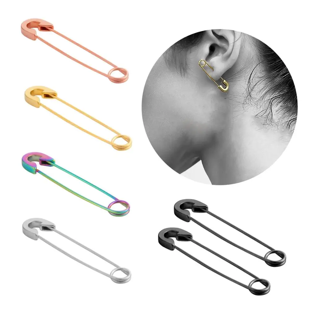 

Stainless Steel Punk Pin Earring Unique Design Paperclip Safety Stud Fashion Earrings Rings Elegant Women Man Rock Piercing Ring