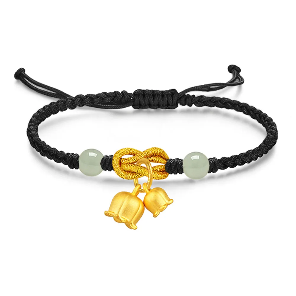 

Женский вязаный браслет Pure 999, 24 К, желтое золото, 3D, с цветком лилии