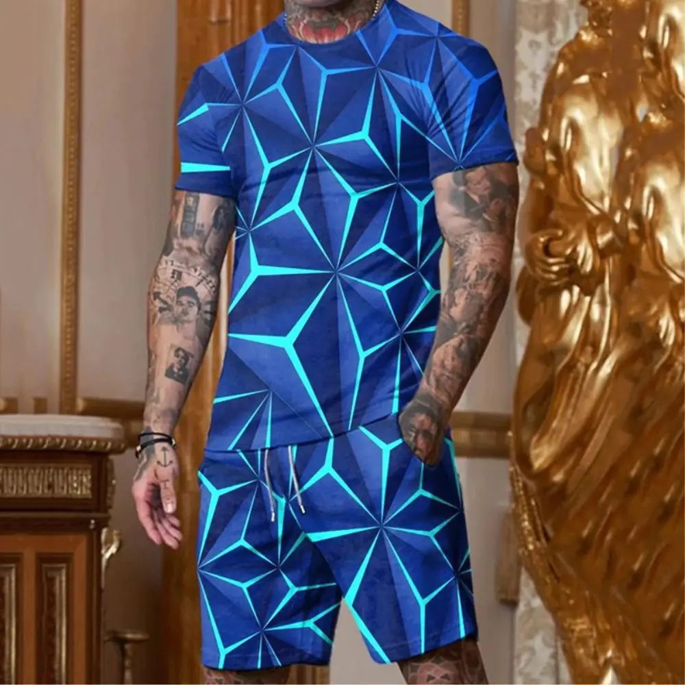 Men Clothes Plus Size 3D Printed T-shirt Suits Fashion Funny Graphic Round Neck Ropa Fashion Designer Short Sleeve 2 Pieces