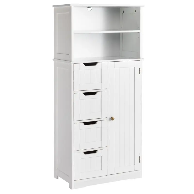 

Bathroom Floor Cabinet, Multipurpose Storage Cabinet with 4 Drawers, 1 Cupboard & Adjustable Shelves for Kitchen Living Room Bed