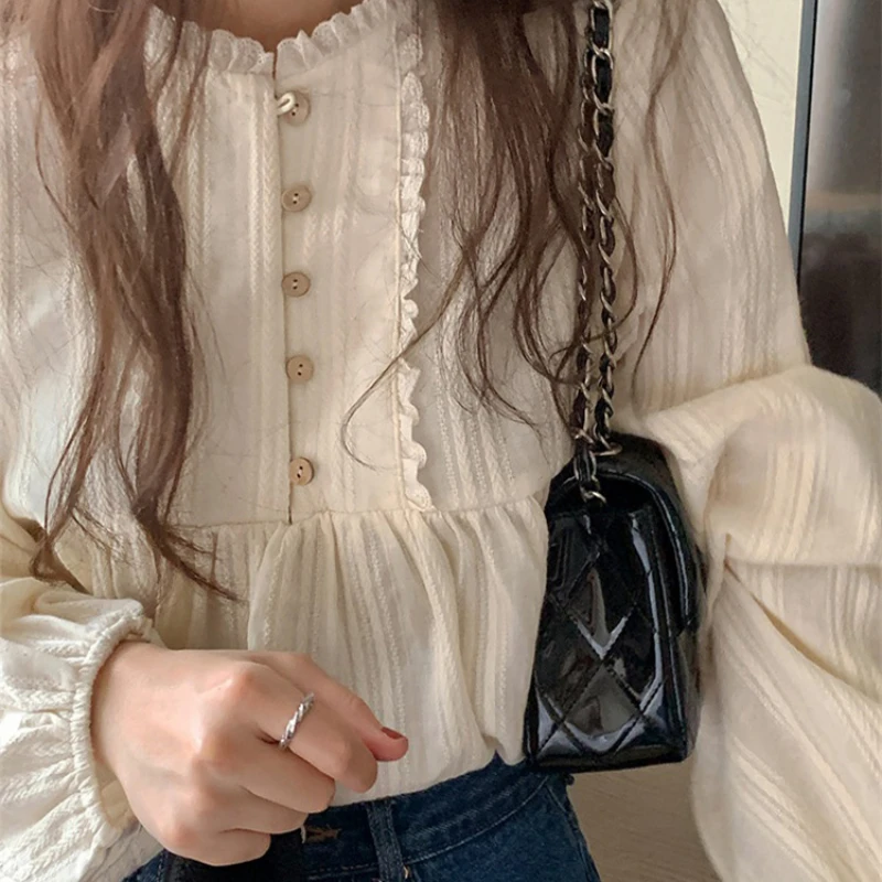 Шикарные элегантные женские блузки на пуговицах с круглым вырезом топы