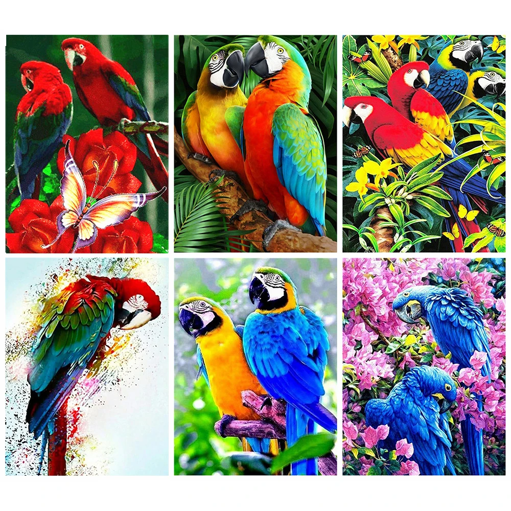 

Canvas Size 5D Full Square Diamond Painting Parrot Couple Mosaic Diamond Embroidery Complete Kit Birds Animal DIY Wall Paintings