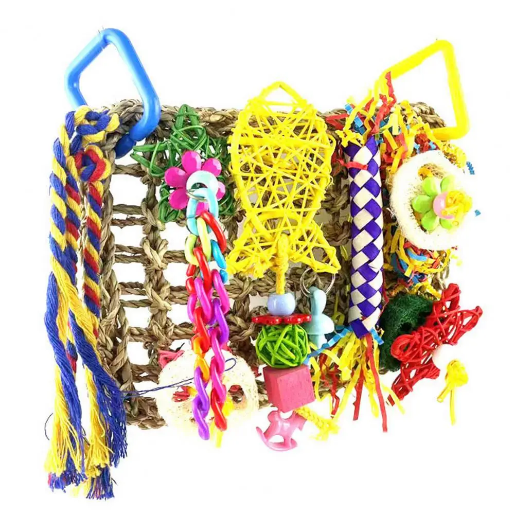 

Parrot Bite Toy Entertaining Bird Chew Toy Scratch-resistant Grass Mesh Colourful Woven Tube Parrot Chew Toy Grinding Claw