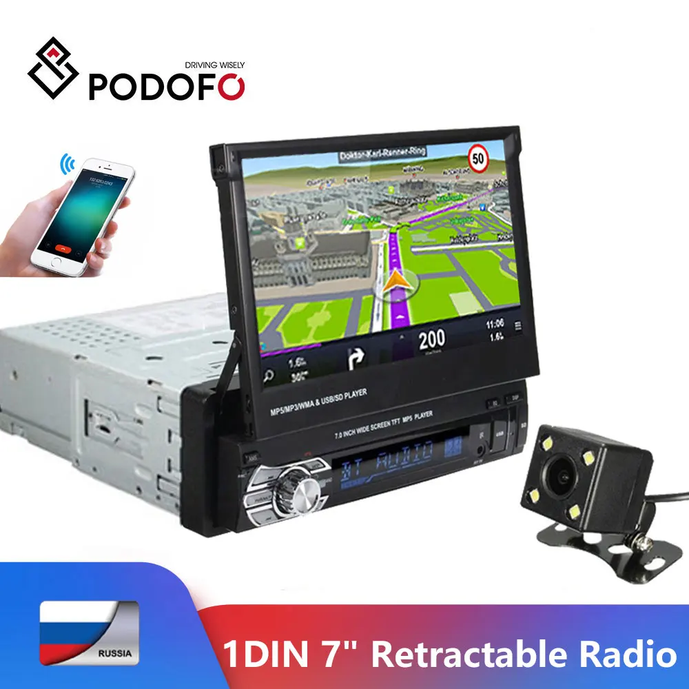 

Автомагнитола Podofo, мультимедийный mp5-проигрыватель с 7 "HD-экраном, GPS, SD-картой, FM, USB и AUX, для Nissan, Hyundai, toyota, Типоразмер 1 Din