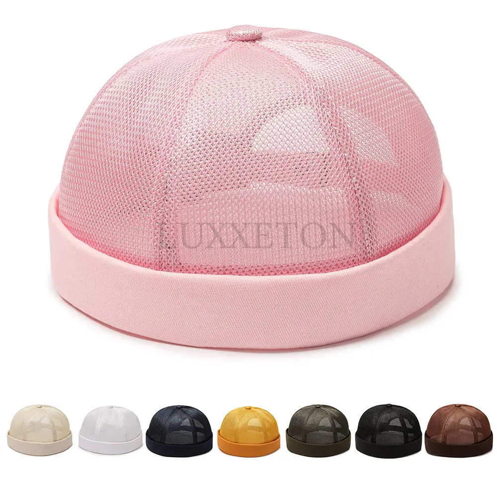 

Vintage Dome Hat Mens Mesh Breathable Brimless Caps Solid Color Street Portable Docker Sailor Crimping Hats Casual Hip Hop Cap
