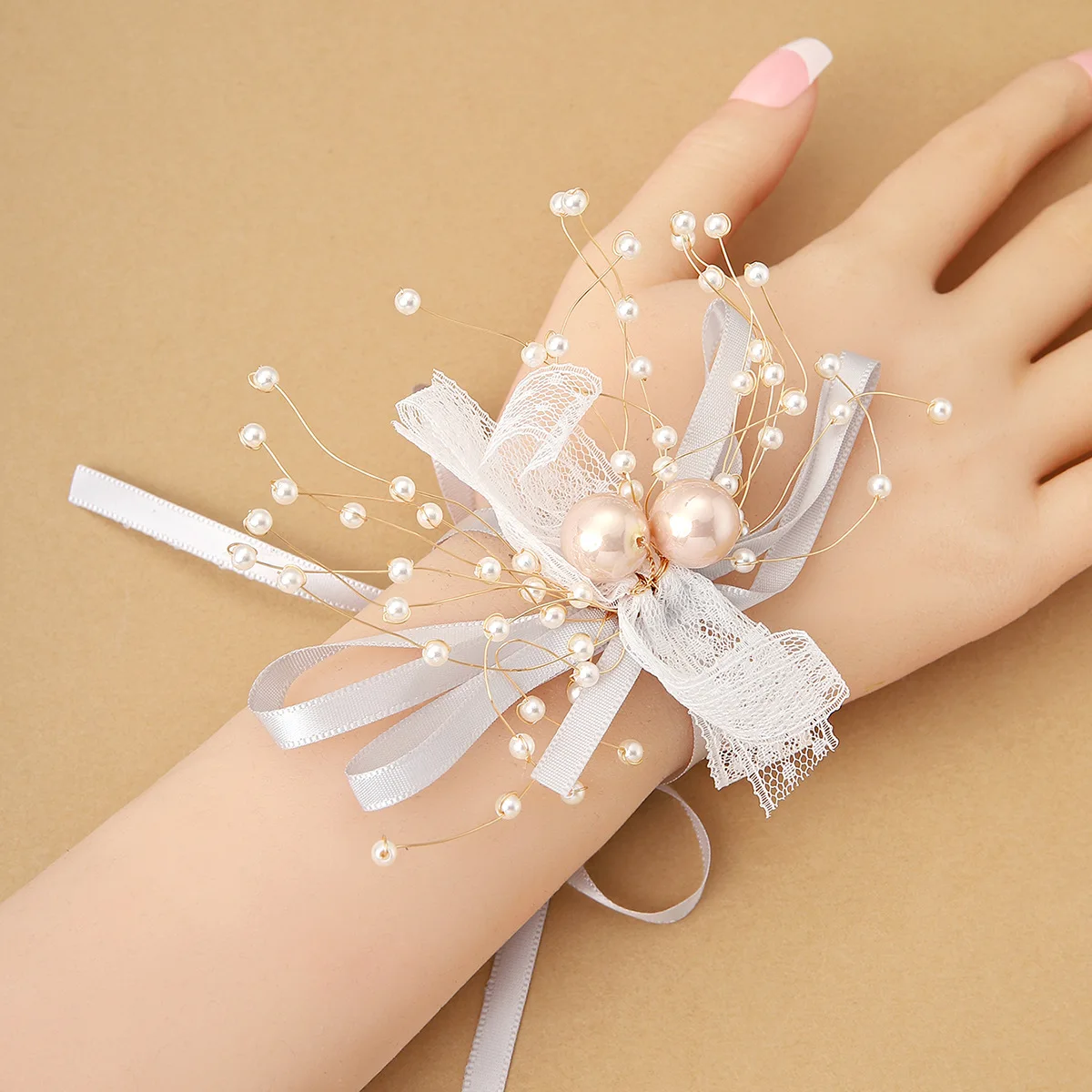 

Wedding Wrist Flower Pearl Wrist Corsage Ceremony Prom Bridal Bracelet Hand Flower Decor for Bride & Bridesmaid TT@88