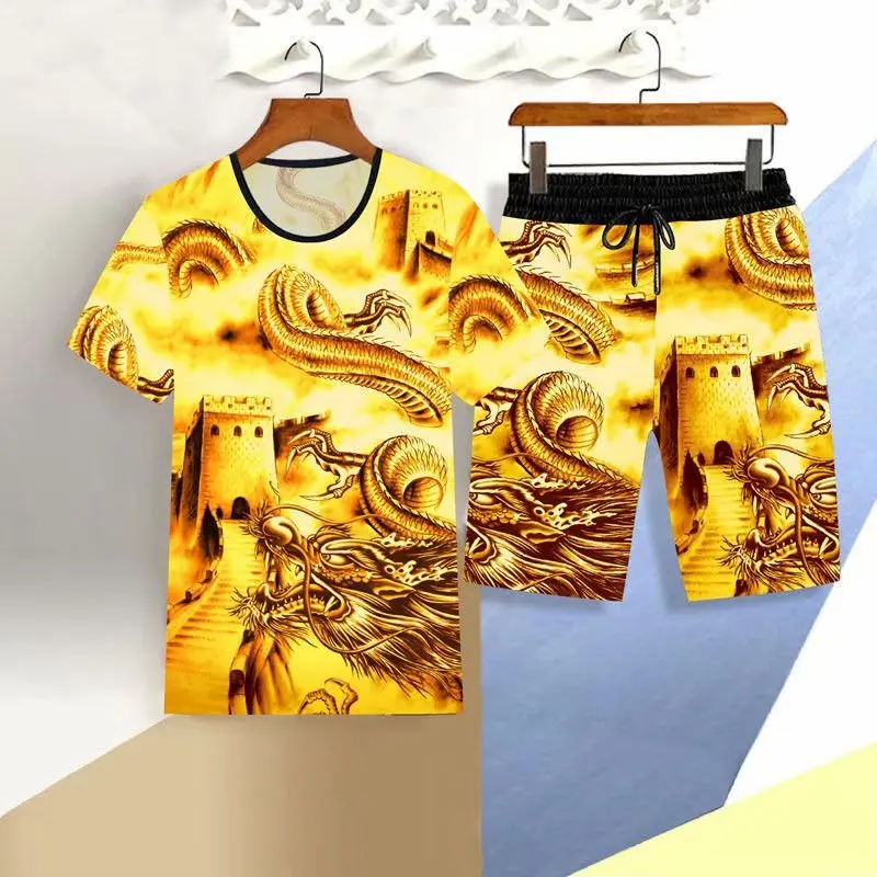

2022 New Summer Men sweat suit Fashion 3D printing Short sleeve T Shirts Men Tops+Hip Hop Casual Streetwear Harajuku Men Shorts