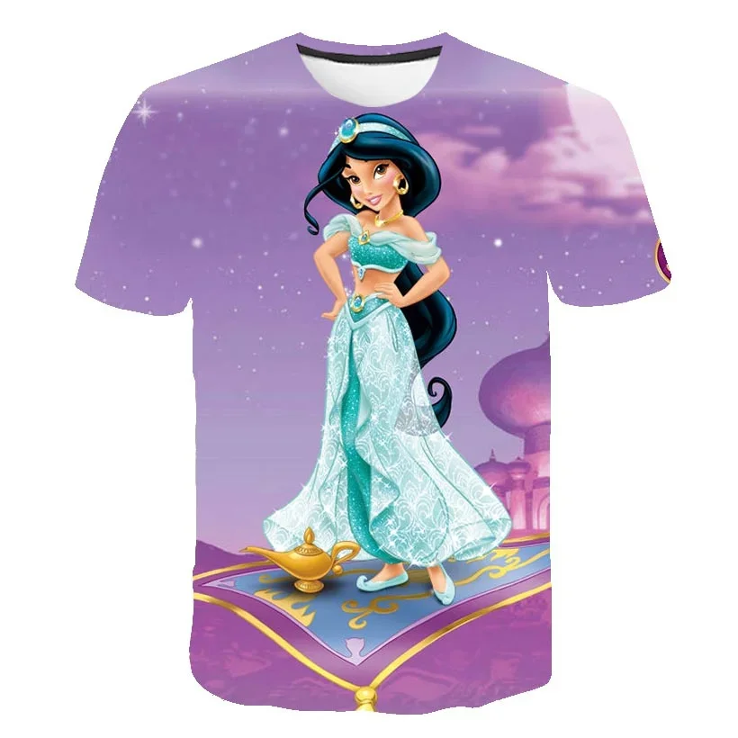Детские летние футболки с коротким рукавом рисунком принцессы и жасмина